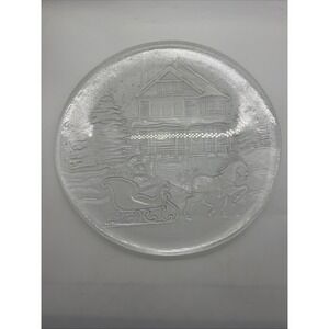 Libbey Winter Sleigh Ride 13" Round Glass Serving Platter — Christmas Embossed |